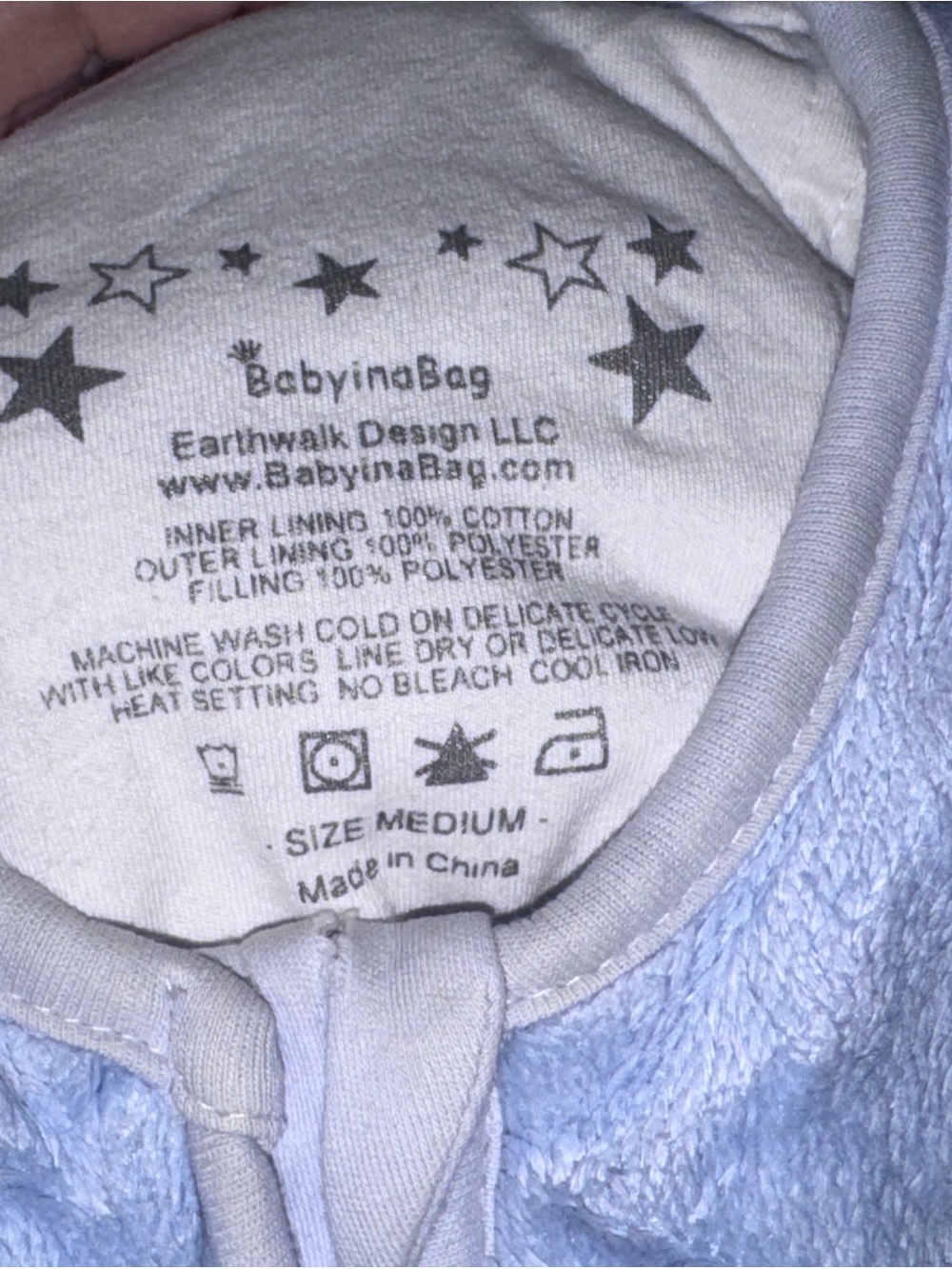 BabyinaBag Plush Baby Sleep Sack in Light Blue - Medium - Picture 2 of 2